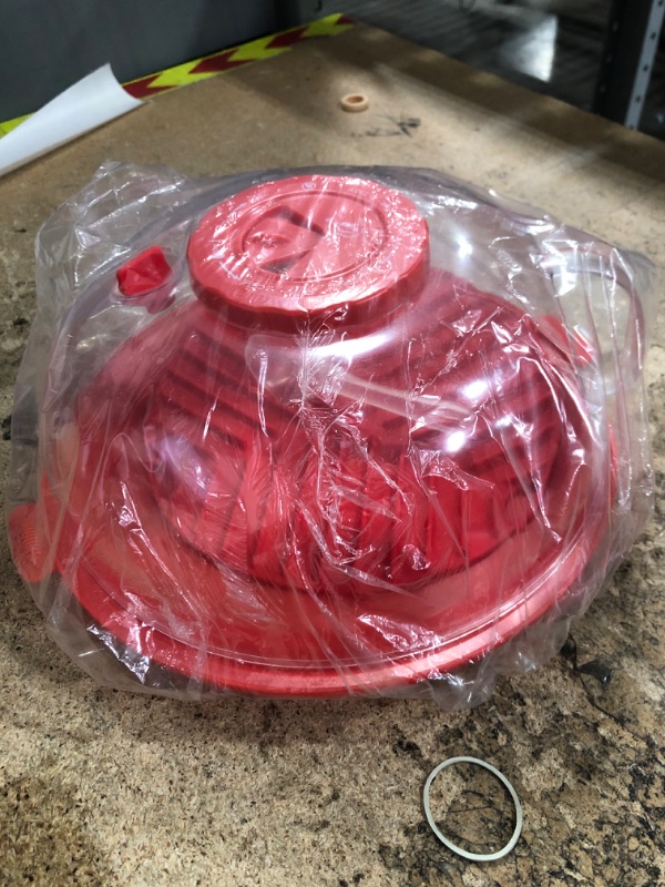 Photo 1 of (BAGGED) (USED/FAIR) Microwave Splatter Cover Lid for Food 10.2 Inch with Water Steamer, Clear Microwave Splash Guard Cooker Lid with Plate, Dish Bowl Plate Serving Cover Cookware High Transparent Plastic Red