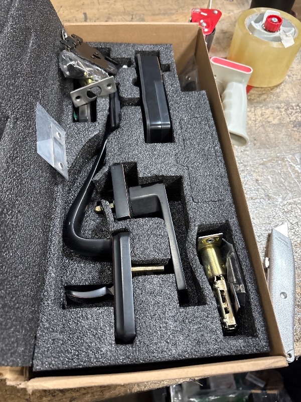 Photo 1 of ***(USED/ UNKNOWN IF MISSING PARTS)***
Front Door Lock Set Keyless Entry: Keyless Entry Smart Deadbolt with Handle Set, Hornbill Keypad Electronic Door Lock with Handles, APP/Bluetooth/Auto Lock/Keyfobs/Keys, Oil Rubbed Bronze