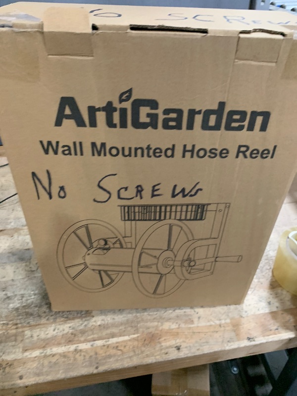 Photo 1 of **SEE NOTES**Artigarden Garden Wall Mounted Hose Reel, Outdoor Heavy-Duty Water Hose Holder Winder, Holds 125 Feet of 5/8-Inch Hose, with 3.9 ft Leader Hose, Brass Fitting and Storage Basket for Yard, Black