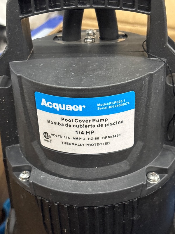 Photo 1 of Acquaer 1/4 HP Automatic Swimming Pool Cover Pump, 115 V Submersible Sump Pump with 3/4” Check Valve Adapter & 25ft Power Cord, 2250 GPH Water Removal for Pool, Hot Tubs, Rooftops, Water Beds and more