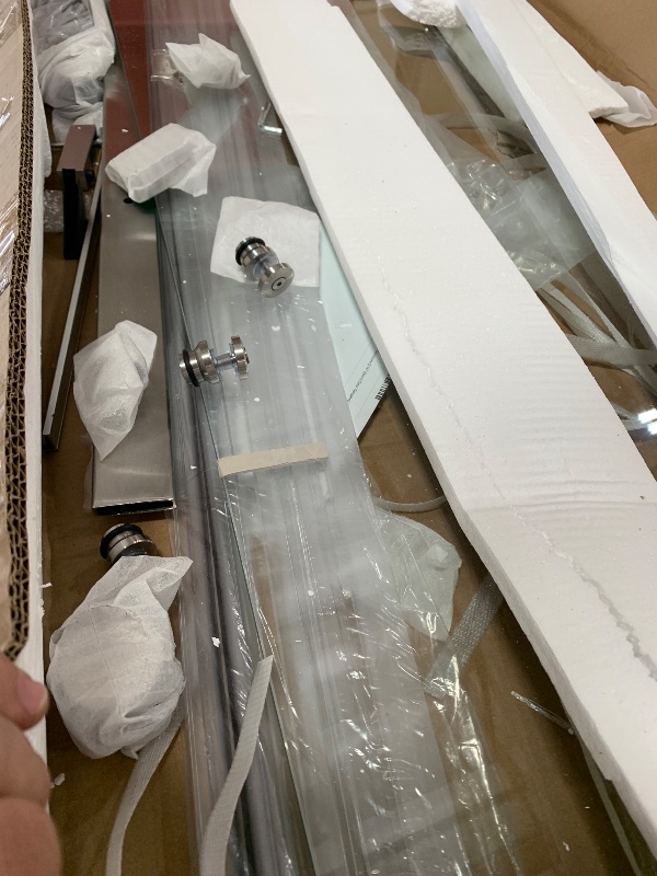 Photo 1 of ****PARTS ONLY***Mersviton Double Sliding Shower Door 60" W x 74" H, Frameless Shower Enclosure 5/16" (8mm) Clear Tempered Glass, Stainless Steel Square Guide Rail, Brushed Nickel Finished