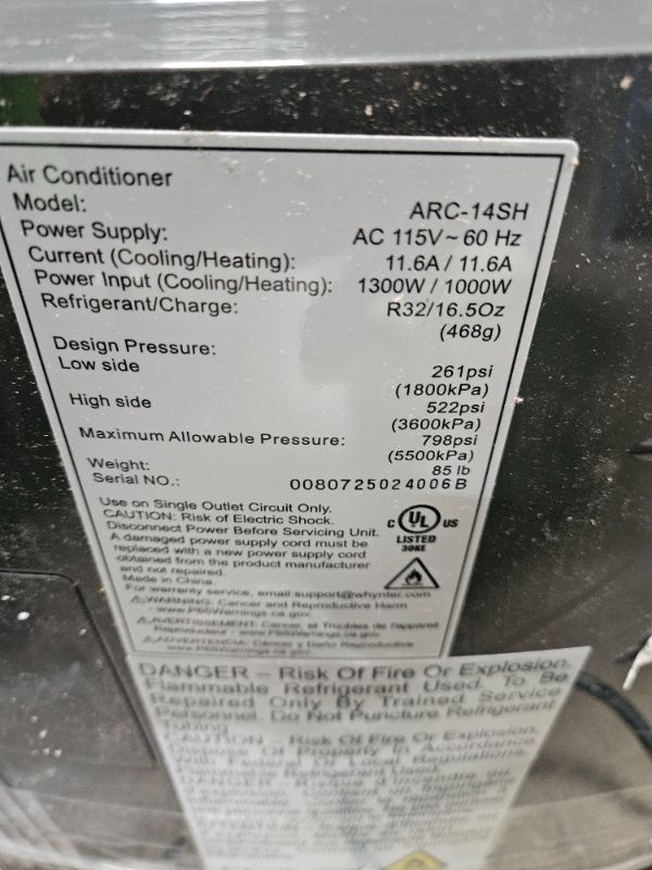 Photo 1 of ***PARTS ONLY***Whynter Portable Air Conditioner 14,000 BTU & Heater with Dual Hose Dehumidifier & Cooling Fan for 500 Sq Ft Rooms, Includes AC Unit Window Kit, ARC-14SH (9,200 SACC)