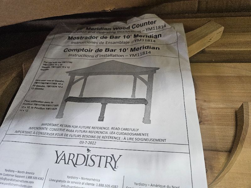 Photo 1 of ** ONLY 1 BOX INCOMPLETYE SET ** Yardistry 10' Meridian Bar Counter Attachment for 10' Pavilions, Gazebos, and Pergolas