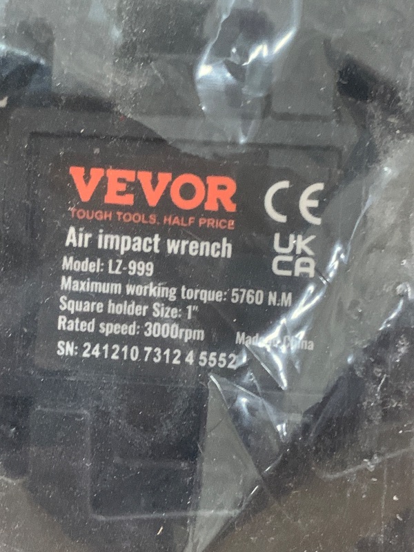 Photo 1 of ***PARTS ONLY*** VEVOR 1 Inch Air Impact Wrench, Up to 5175 ft-lbs Beast Reverse Torque Output Pneumatic Impact w/ 8 Inch Anvil for Heavy Duty Machinery/Semi-Truck/Bus