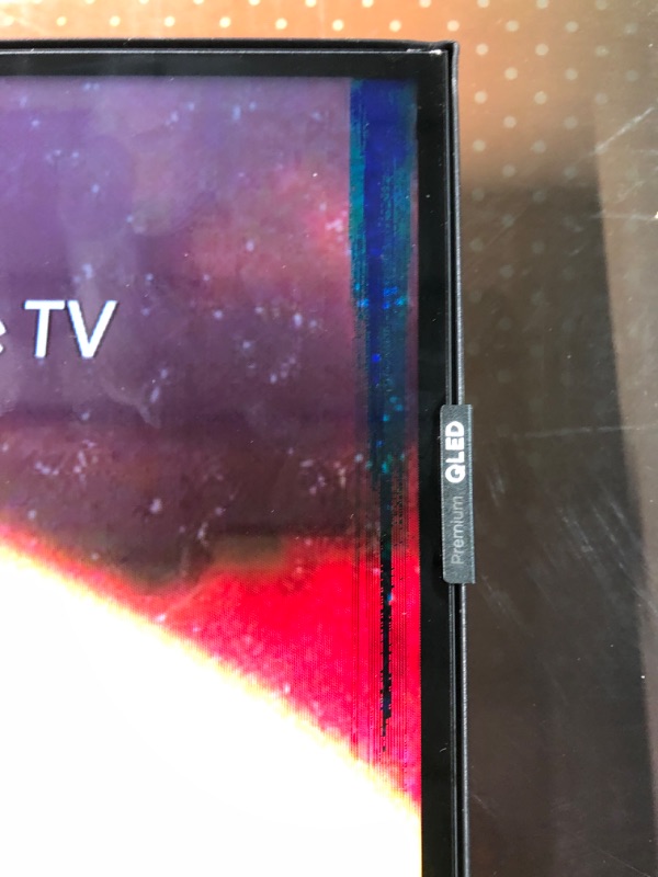 Photo 1 of (DAMAGED TOP RIGHT OF SCREEN) 
TCL 43-Inch Q65 QLED 4K UHD Smart TV with Google TV (43Q651G, 2024 Model) Dolby Vision, Dolby Atmos, HDR Pro+, Game Accelerator Enhanced Gaming, Voice Remote, Works with Alexa, Streaming Television