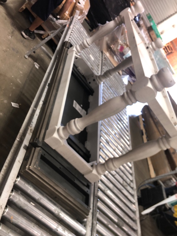 Photo 1 of Signature Design by Ashley Havalance Farmhouse Sofa Table, Flip Top Design for Additional Dining Space and Fixed Lower Shelf, Gray & White with Weathered Finish