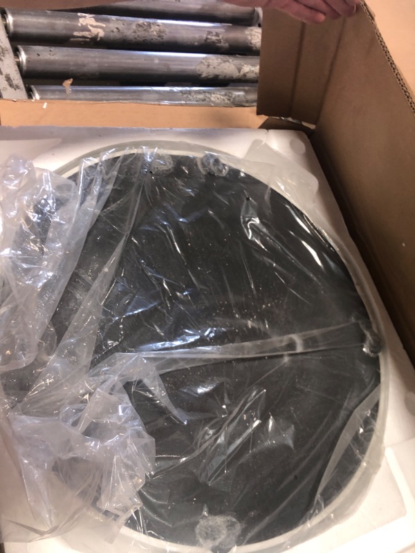 Photo 1 of ******************MISSING THE UMBRELLA POLE HOLDER******************

California Umbrella 50 lbs. Round Concrete Weighted Powdercoated Steel Umbrella Base, White Frame