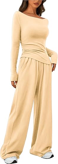 Photo 1 of (USED/FAIR) (BAGGED) (MEDIUM) Doreyi Two Piece Sets for Women Trendy Fall Long Sleeve Shirts And Wide Leg Pants Casual Sleepwear Lounge Set