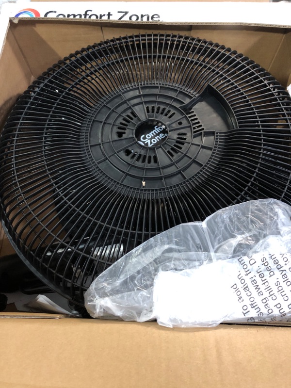 Photo 1 of (used)(missing pieces) Comfort Zone Electric Oscillating Pedestal Fan, Stand Fan, 16 inch, 3 Speed, 90 Degree Oscillating Head, Adjustable Height and Tilt, Airflow 