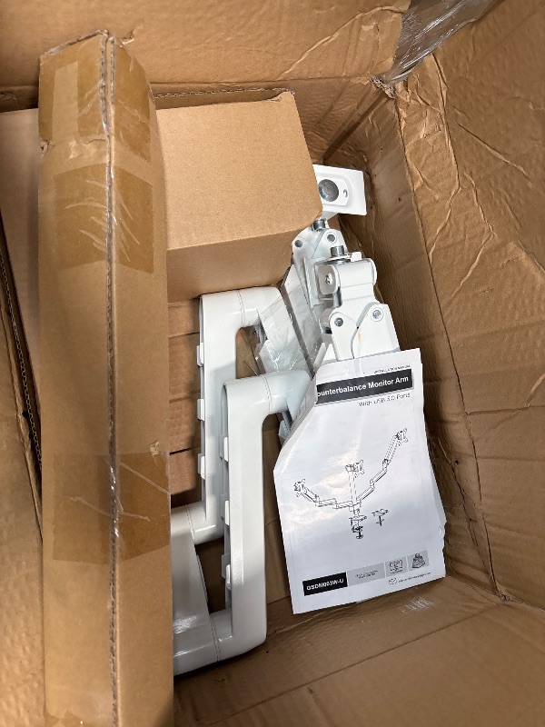 Photo 1 of (for parts) WALI White Triple Monitor Mount, 3 Monitor Desk Mount for Multi Screens from 13 to 27inch with Gas Spring Arm, Fully Adjustment Arm with Tilt, Swivel, Rotate VESA Mount 75x75,100x100mm(GSDM003W-U)