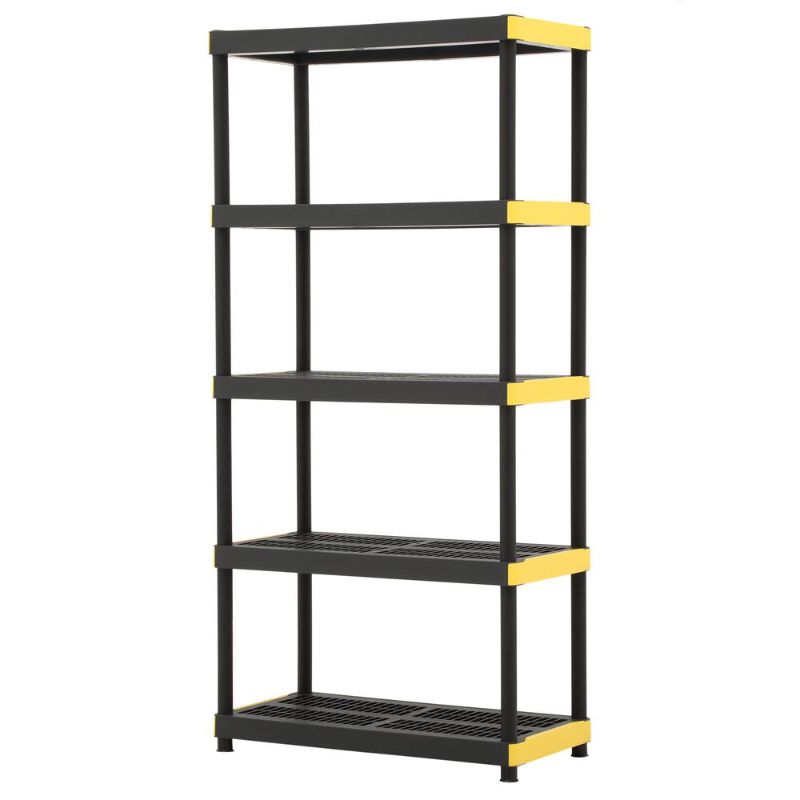 Photo 1 of (minor breakage) 5-Tier Easy Assembly Multi-purpose Plastic Garage Storage Shelving Unit in Black (36 in. W X 74 in. H X 18 in. D)
