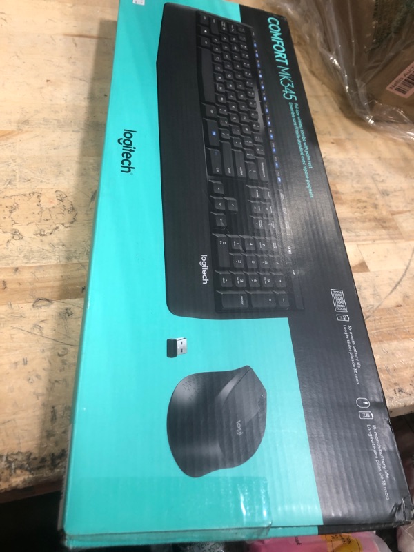Photo 1 of Logitech MK345 Wireless Keyboard and Mouse Combo with Palm Rest, 2.4 GHz USB Receiver, Compatible with PC, Laptop, Black