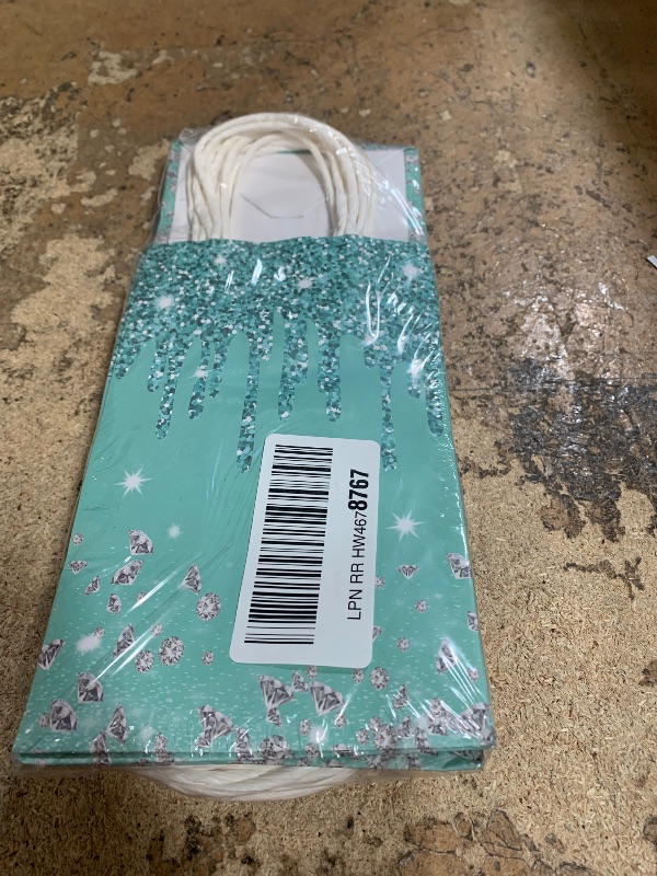 Photo 1 of 12Pcs Teal and Silver Gift Bags Glitter Diamond Goodie Bag Happy Birthday Treat Bag Blue Turquoise Candy Bags Supplies for Wedding Bridal Baby Shower Holiday Party Favors Decorations 4.7*3.15*8inch