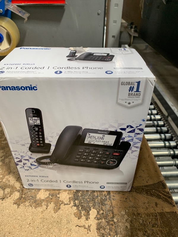 Photo 1 of Panasonic Corded/Cordless Phone with Advanced Call Block, 2-Way Recording and Digital Answering Machine, 1 Handset Expandable up to 6 Cordless Handsets - KX-TGF850B (Black)