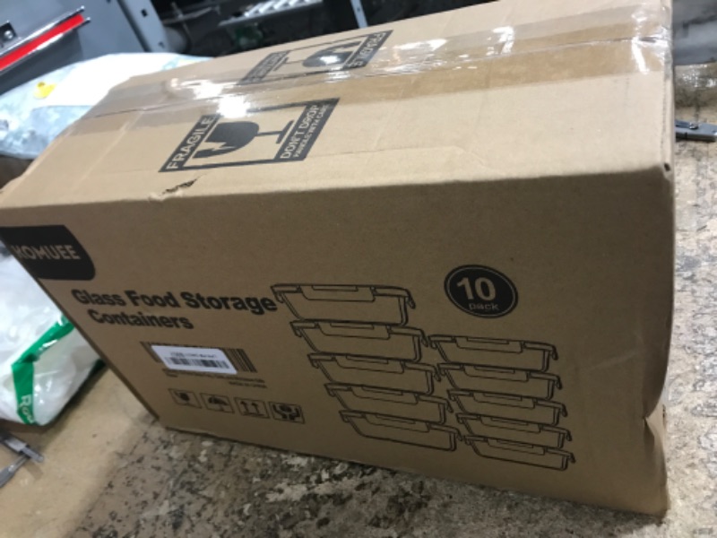 Photo 1 of KOMUEE 10 Pack Glass Food Storage Containers, Meal Prep Containers with Lids, Airtight Glass Lunch Boxes, Freezer, Oven, and Microwave Safe