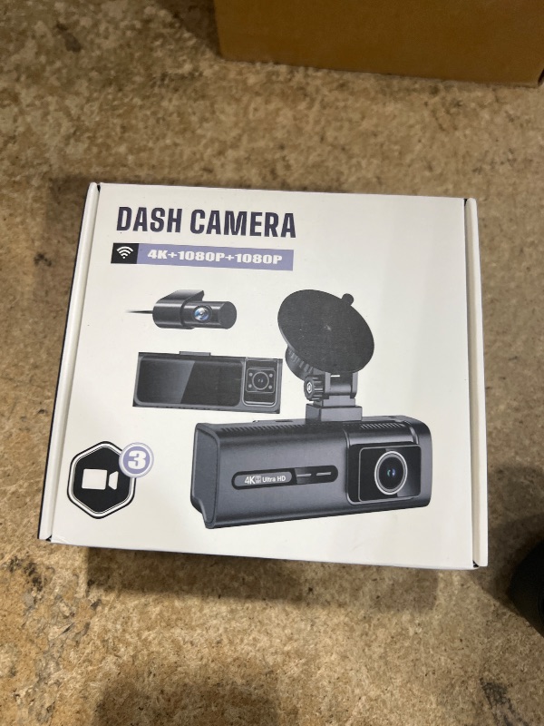 Photo 1 of 3 Channel 5G WiFi Dash Cam, 4K+1080P+1080P Dash Cam Front and Rear Inside with 64GB Card, 3.16” IPS Screen, G-Sensor, Loop Recording, Parking Monitor, 170° Wide Angle, IR Night Vision, WDR, Silver