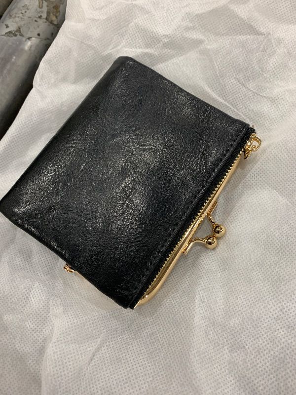 Photo 1 of AOXONEL Womens Wallet Small Rfid Ladies Compact Bifold Leather Vintage Coin Purse With Zipper and Kiss Lock (Black)