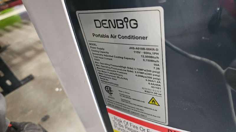Photo 1 of ***PARTS ONLY***DENBIG Portable Air Conditioner for Rooms up to 450 Sq. ft, 12,000 BTU 3-in-1 AC unit with Dehumidifier and Cooling Fan with 3 Speeds, Digital Display, Remote Control, 24-hour Timer, Window Vent Kit