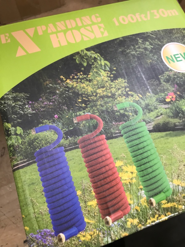 Photo 1 of 100 ft Expandable Garden Hose, 2025 Upgraded Flexible Water Hose 100ft with 10 Function Spray Nozzle, Lightweight, No Kink, Retractable Expanding Hose With 3/4" Solid Brass Fittings
