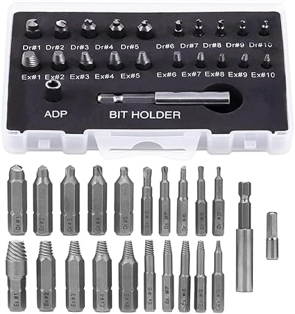 Photo 1 of  Mini Damaged Screw Extractor Kit Small Stripped Screws Remover Easy Out Broken Bolt Extractor Rusty Screw Removal Tool with Magnetic Extension Bit Holder & Socket Adapter