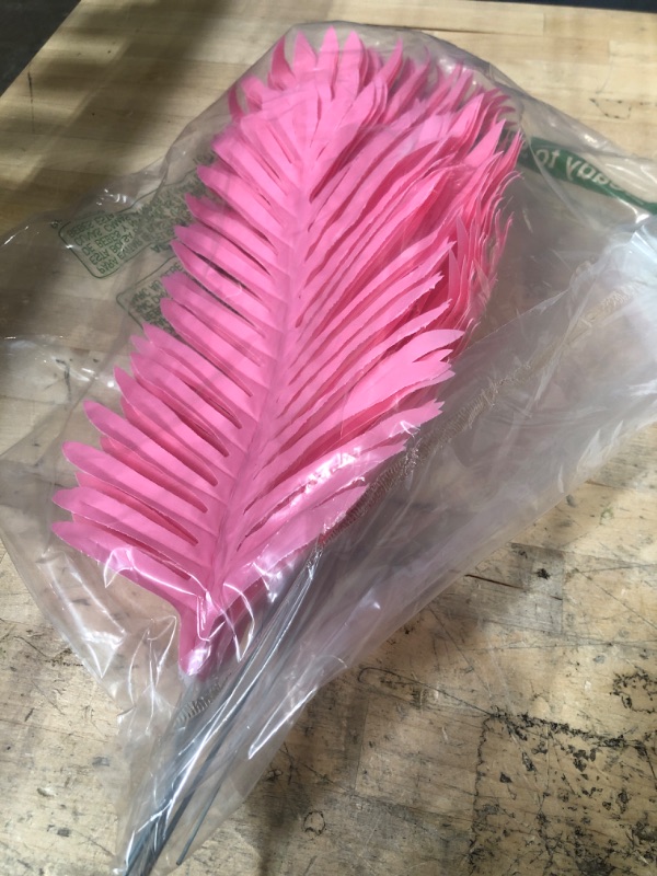 Photo 1 of 12 PCS Artificial Palm Leaves, Tropical Greenery Plant with Stems, UV-Resistant Faux Fake Palm Fronds Plants for Indoor,Outdoor, Jungle & Hawaiian Party Decor (Pink)