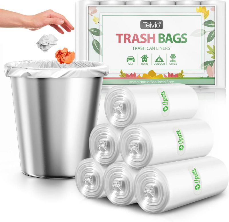 Photo 1 of 2.6 Gallon 330 Counts Strong Trash Bags Garbage Bags by Teivio, Bathroom Trash Can Bin Liners, Small Plastic Bags for home office kitchen (Clear)
