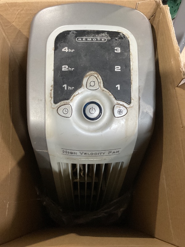Photo 1 of (Used)(dirty)(see images) Lasko High Velocity Oscillating Tower Fan for Bedroom, Garage, Basement, and Gym with Remote Control, Timer, 3 Powerful Speeds, 35" Silver/Black, U35115