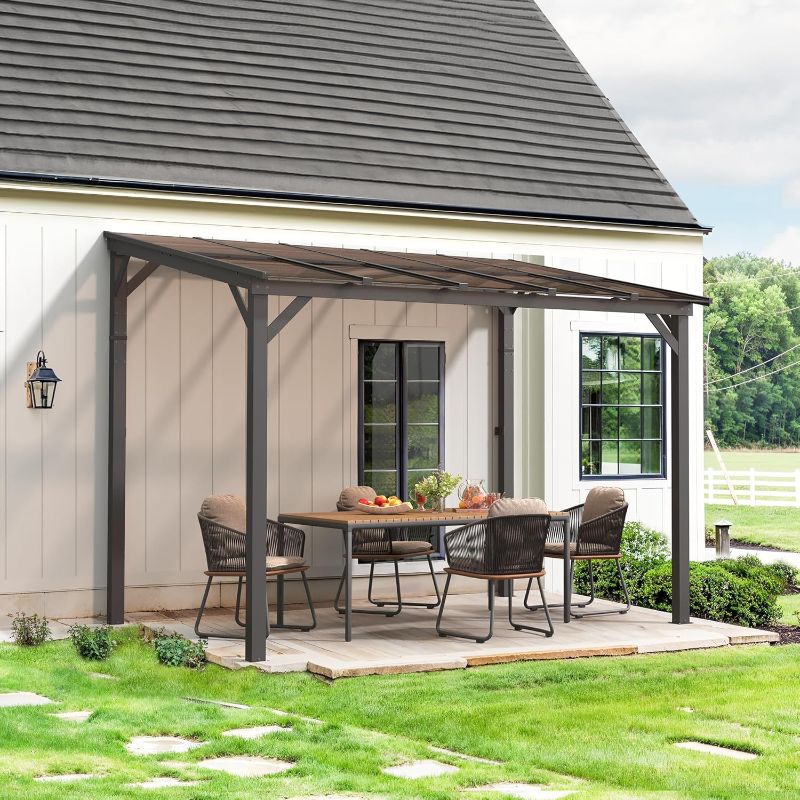 Photo 1 of *** PARTIAL SET BOX 1 OF 2 *** Lue Bona 8' X 10' Hardtop Gazebo, Lean to Pergola Gazebos with Metal Frame, Patio Pavilion with Roof, Outdoor Wall Mount Gazebo for Deck, Backyard, Garden
