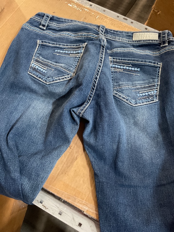 Photo 1 of (Used)(damaged)(see images)  Women’s Trouser Mid Rise Stretch Entwined Wide Leg Jean Marine