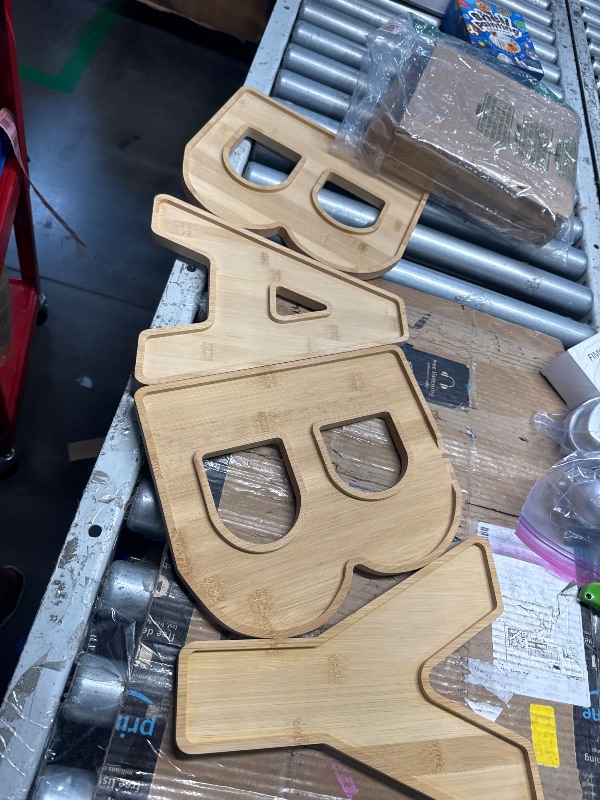 Photo 1 of ** Minor Damage**
Alimtee Larger Baby Shower Food Trays, 4 Pcs 12" Wooden Charcuterie Board Baby Letter Serving Tray for Fruit Salad Cheese Platter Vegetable Food Dish Plates (Baby - 12 INCHES)