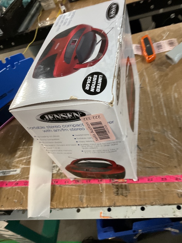 Photo 1 of (POWER TESTED) (USED/FAIR) Jensen CD-475R Portable Sport Stereo Boombox CD Player with AM/FM Radio and Aux Line-in & Headphone Jack (Red)