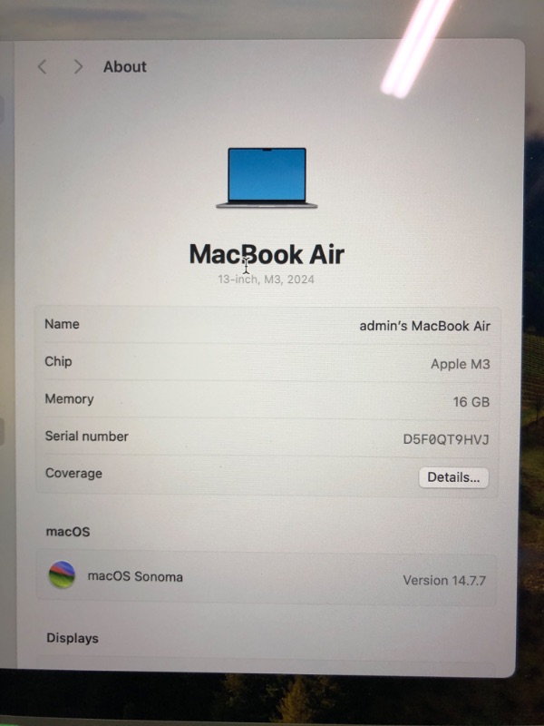 Photo 1 of (UNLOCKED) (PASSWORD IN NOTES) Apple 2024 MacBook Air 13-inch Laptop with M3 chip: Built for Apple Intelligence, 13.6-inch Liquid Retina Display, 16GB Unified Memory, 256GB SSD Storage, Backlit Keyboard, Touch ID; Space Gray