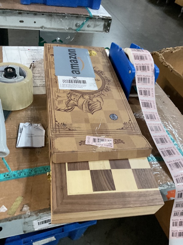 Photo 1 of ***(MISSING PARTS)***AMEROUS 15 Inches Magnetic Wooden Chess Set - 2 Extra Queens - Folding Board - Pieces Storage Slots, Handmade Portable Travel Chess Game - Beginner Chess Set for Kids, 6 up Age