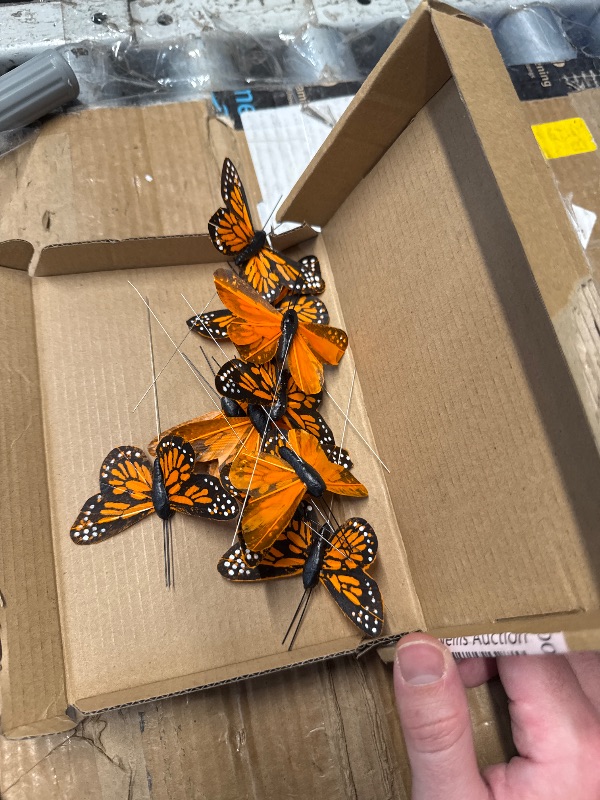 Photo 1 of (ORANGE ONLY) (PARTIAL SET) Ysleen 12 Set Monarch Butterfly Crafts Decoration Feather Butterflies Picks for Arrangements Garland Spring Floral Flower Stick Wire Artificial Fake DIY Art Crafts Supplies(4 x 2.4 Inch,Fresh Color)
