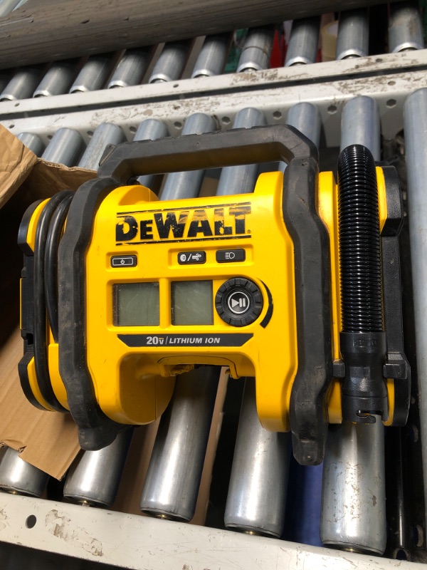 Photo 1 of **DOES NOT TURN ON/PARTS ONLY** DEWALT Tire Inflator Portable Air Compressor 20V MAX, Air Pump with Automatic Shut Off, LED Light, Tool Only (DCC020IB)