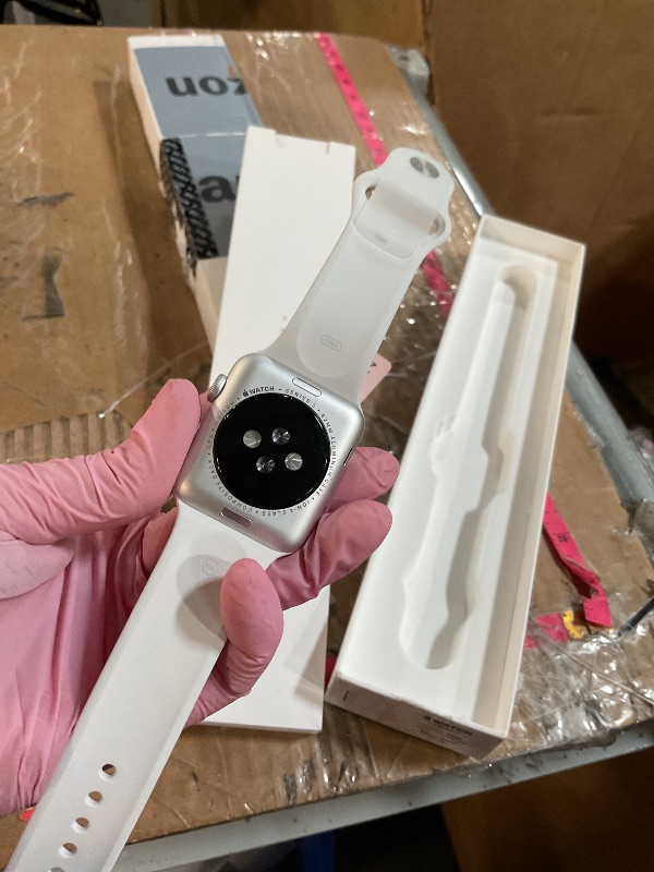 Photo 1 of (LOCKED TO PREVIOUS OWNER) (PARTS) Apple Watch Series 3 [GPS 42mm] Smart Watch w/Silver Aluminum Case & White Sport Band. Fitness & Activity Tracker, Heart Rate Monitor, Retina Display, Water Resistant