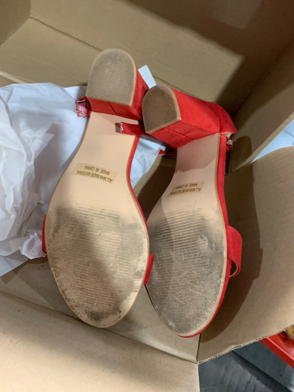 Photo 1 of ***(HEAVILY USED/ MINOR DAMAGE)***PARTY Women's Chunky Heels Open Toe Ankle Strap 3 inch Heeled Sandals,Carrie-Red Su-8.5