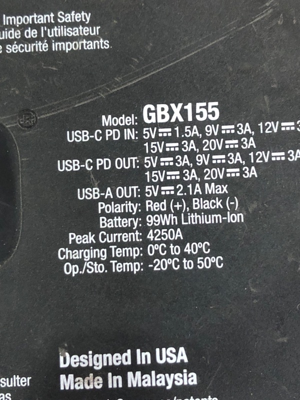 Photo 1 of (heavy use) NOCO Boost X GBX155: 4250A UltraSafe Jump Starter – 12V Lithium Battery Booster Pack, Portable Jump Box, Power Bank & Jumper Cables -