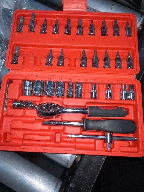 Photo 1 of (incomplete)(see images) Egofine 46 Pieces 1/4 inch Drive Socket Ratchet Wrench Set, with Bit Socket Set Metric and Extension Bar for Auto Repairing and Household, with Storage Case