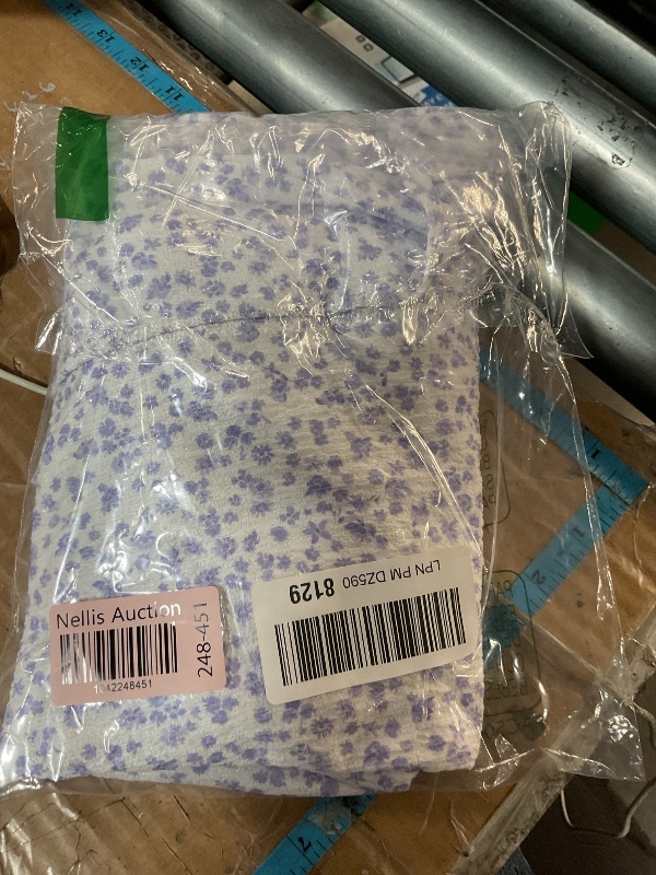 Photo 1 of (LARGE) (USED/FAIR) (BAGGED) Dokotoo Womens Tops Cute Floral Print Round Neck Ruffle Smocked Puff Short Sleeve Shirts Flowy Babydoll Blouses 2025 Summer Chiffon Tunic Top for Teen Girls Purple L