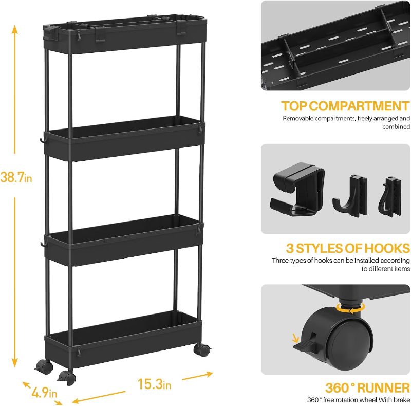Photo 1 of (DENTED) (PARTIAL SET) SPACELEAD Slim Storage Cart 4 Tier,Bathroom Organizer Rolling Utility,Mobile Shelving Unit Slide Out for Office, Kitchen, Laundry Room & Narrow Places?Green