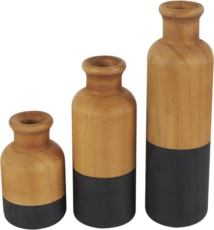 Photo 1 of  Deco 79 Wood Decorative Vase Centerpiece Vases with Black Bases, Set of 3 Vases for Home Decoration 10", 8", 5" H, Brown