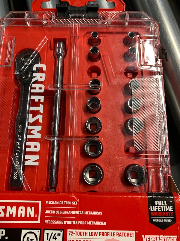 Photo 1 of (Missing 3 pieces) CRAFTSMAN Mechanics Tool Set, 1/4 Inch Drive, 20 Piece (CMMT12108)