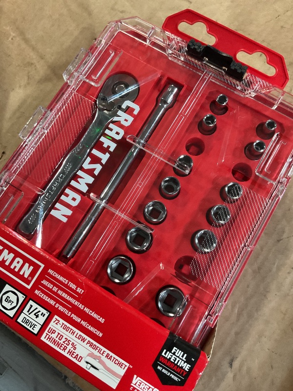 Photo 1 of (Missing 3 pieces) CRAFTSMAN Mechanics Tool Set, 1/4 Inch Drive, 20 Piece (CMMT12108)