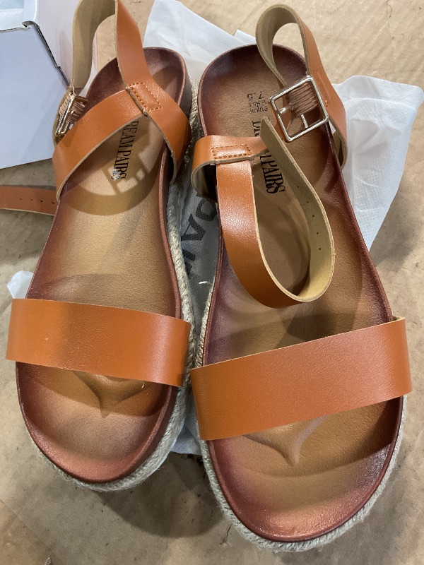 Photo 1 of (See all images) DREAM PAIRS Womens Open Toe Ankle Strap Espadrille Casual Flatform Platform Wedge Sandal, Tan/Pu - 7.5 (Sunna)