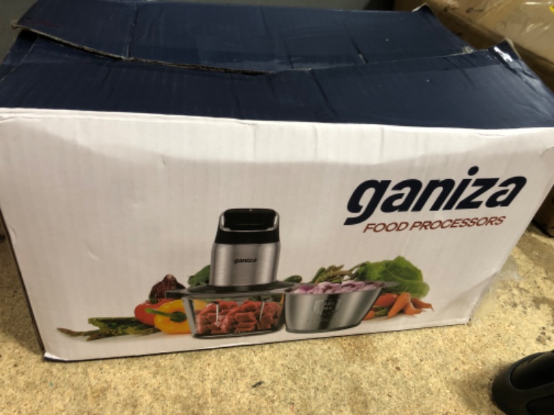 Photo 1 of (used)(see images) Ganiza Food Processor, 2-Speed Food Chopper Meat Grinder with 8 Cup Stainless Steel & 8 Cup Glass Bowls, Upgraded Button 
