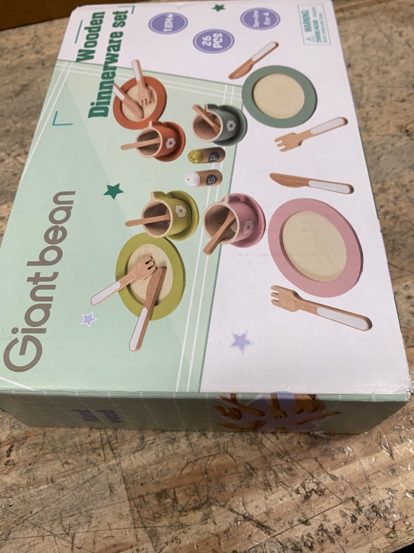 Photo 1 of Giant bean 27PCS Wooden Toy Plates and Dishes for Kitchen Set, Wooden Play Kitchen Accessories for Girls and Boys, Montessori Toys, Christmas Birthday Gift for Kids