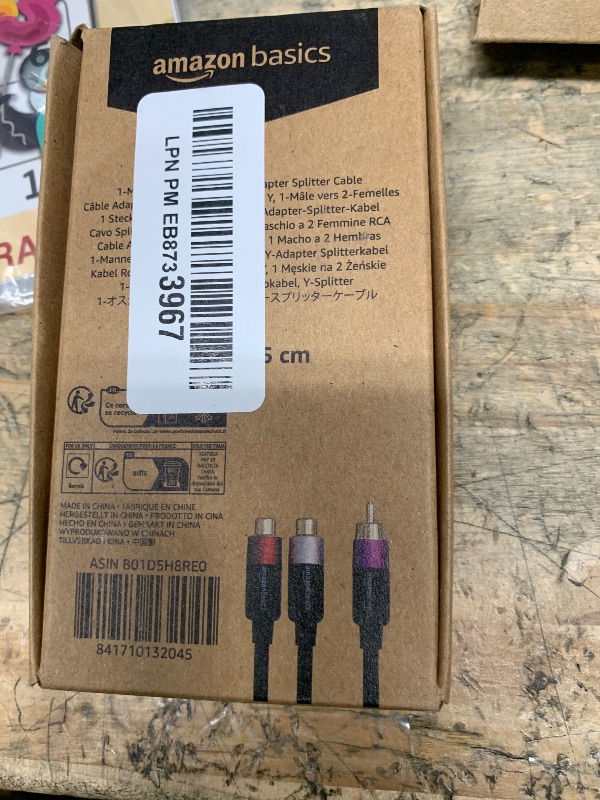 Photo 1 of Amazon Basics RCA Y-Adapter Splitter with 2-Female on One End and 1-Male RCA Cable, Gold-Plated, Black, 12 Inches/30.4 cm