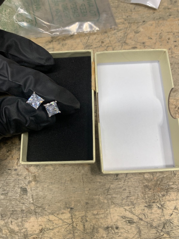 Photo 1 of 925 Sterling Silver Princess Cut Cubic Zirconia Studs Hypoallergenic 6mm Square CZ Stud Earrings for Men Women Girls Diamond Jewelry Gifts