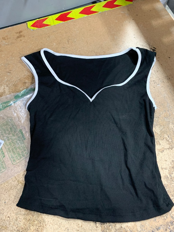 Photo 1 of *UNKNOWN SIZE* Women Contrast Trim Short Tank Top, BLACK 